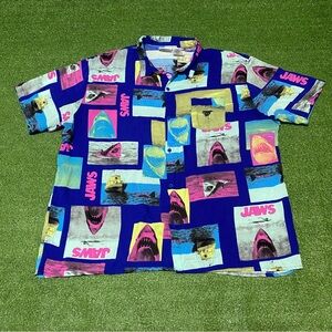 Jaws Movie All Over Print Rayon Button Down Shirt Men’s XXL Neon Pop Art AOP